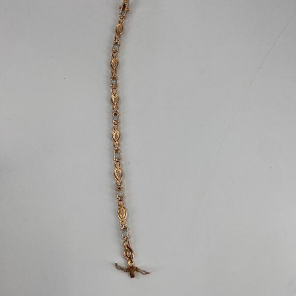 Blue topaz 18 k goldplated diamond accent sterling silver bracelet - Picture 4 of 5